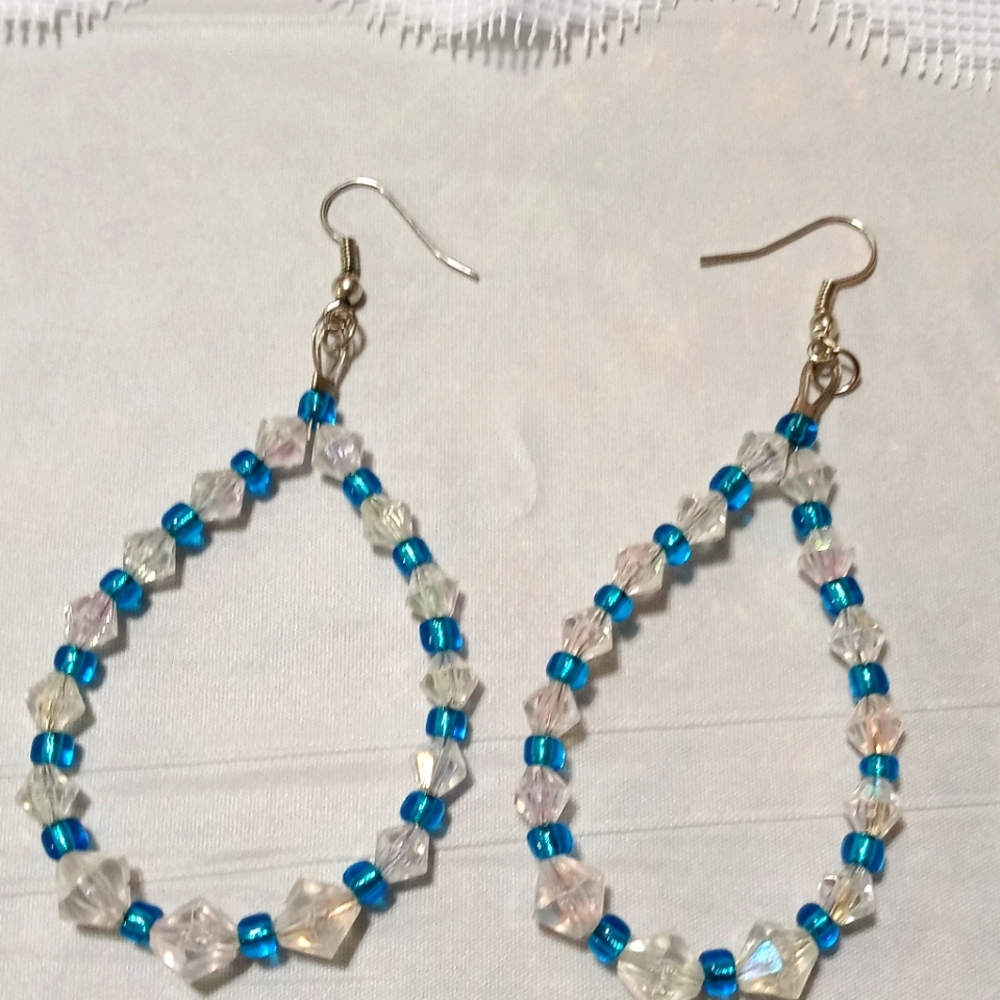 Teardrop Beaded Hoops Earrings Handmade Fashion Dangle Casual Elegant Style